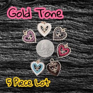 5 Piece Lot Bundle CC Heart Gold Tone Zipper Pull Button Charms 19mm